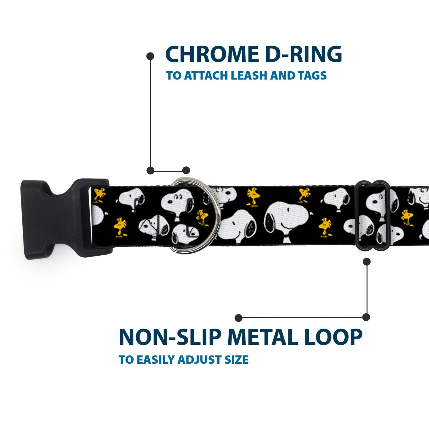 Plastic Clip Collar - Peanuts Snoopy and Woodstock Poses Scattered Black
