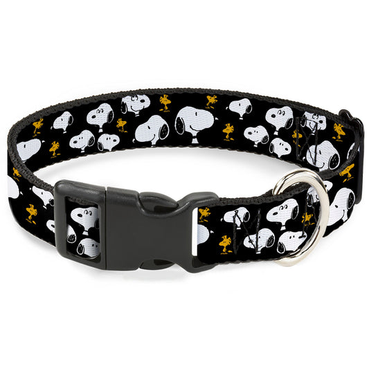 Plastic Clip Collar - Peanuts Snoopy and Woodstock Poses Scattered Black