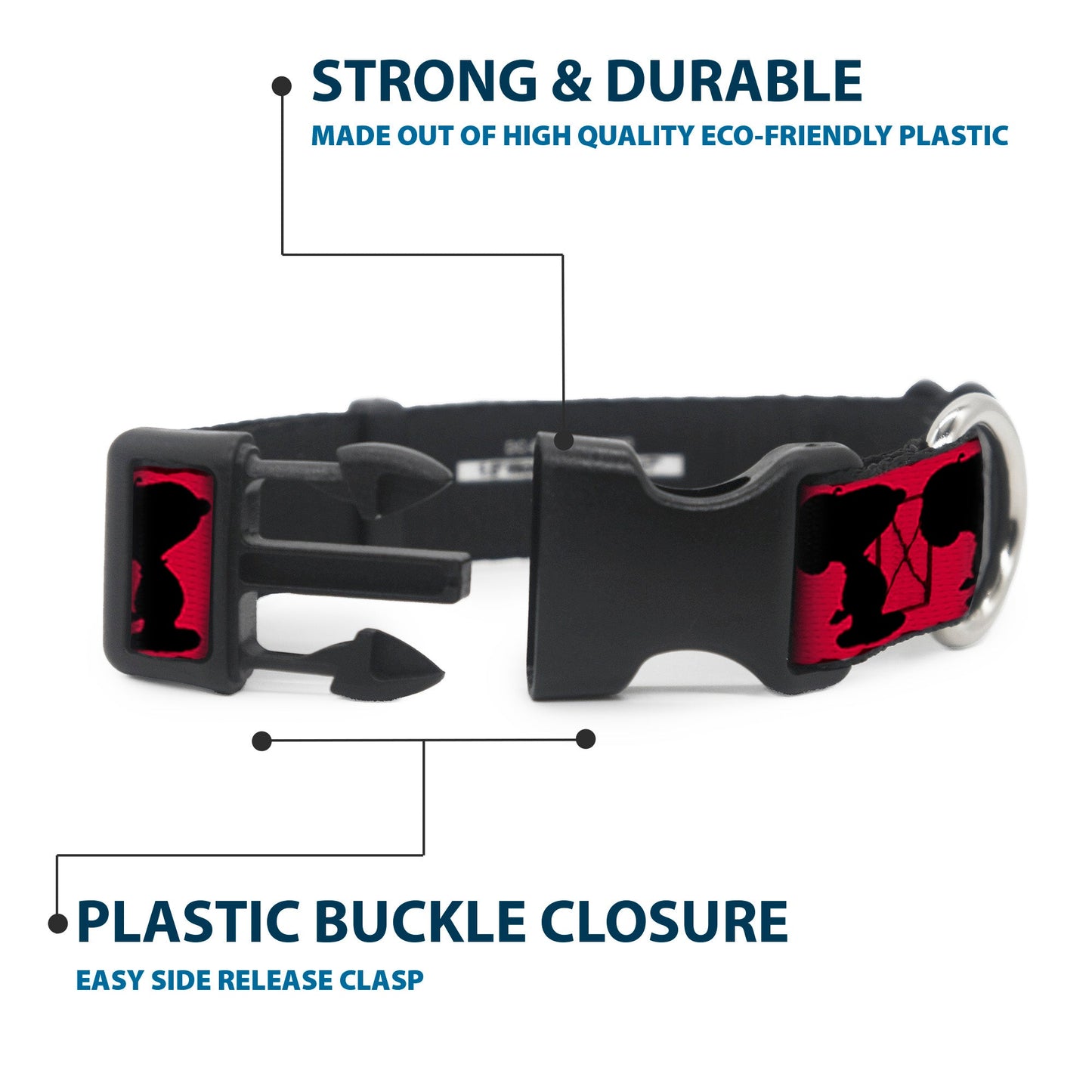 Plastic Clip Collar - Peanuts Snoopy Walking/Silhouette Pose Red/Black/White