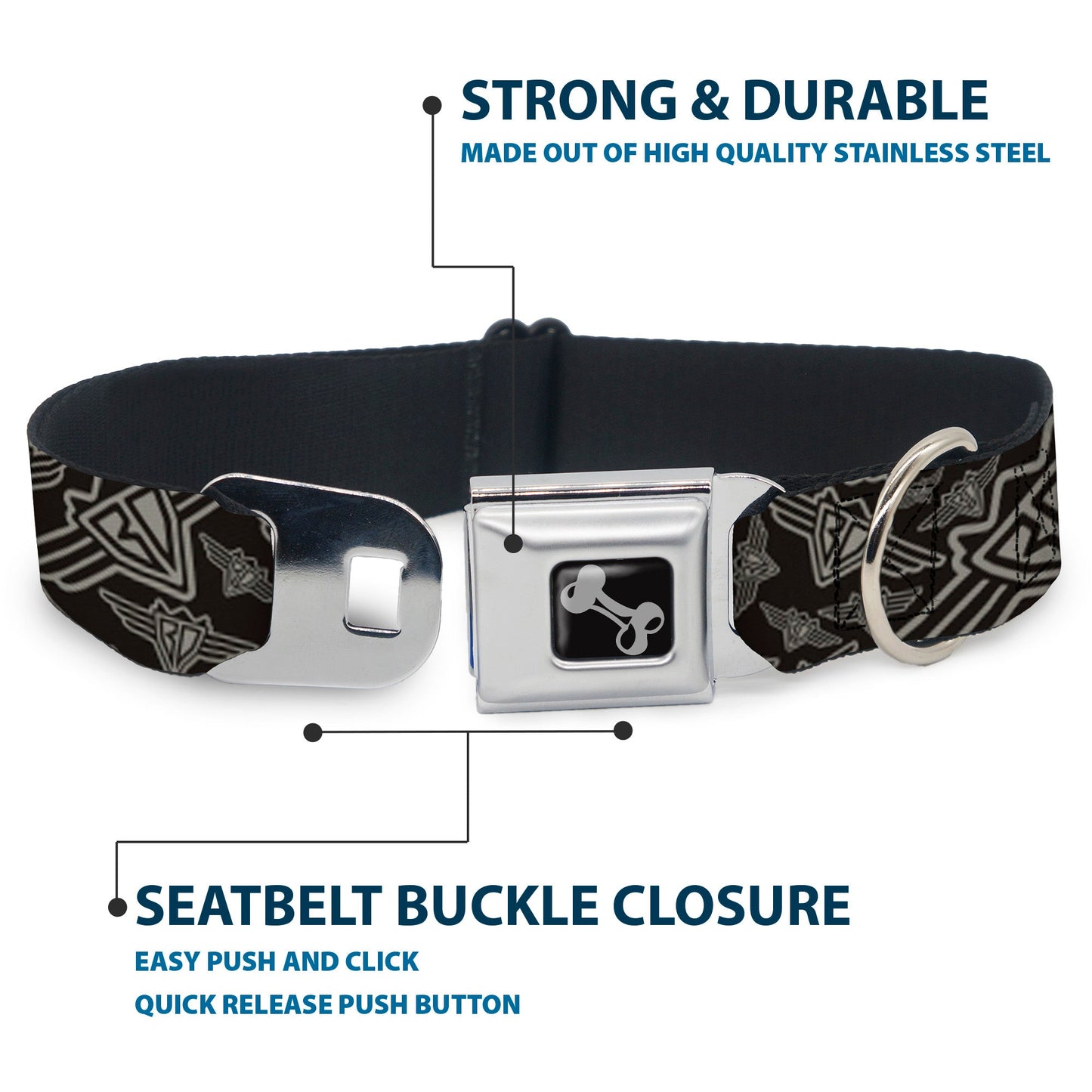 Dog Bone Seatbelt Buckle Collar - BD Logo Scattered Black/Gray