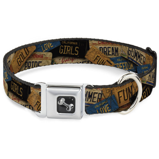 Dog Bone Seatbelt Buckle Collar - Cali License Plates Stacked Vintage
