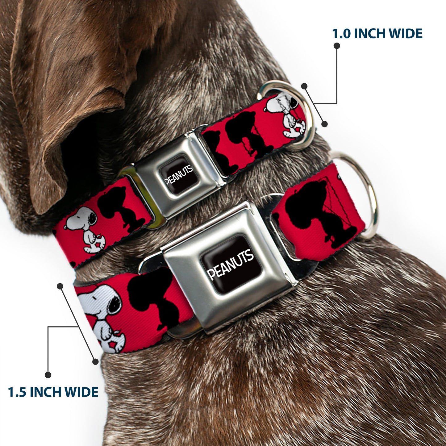 PEANUTS Title Logo Full Color Black/White Seatbelt Buckle Collar - Peanuts Snoopy Walking/Silhouette Pose Red/Black/White