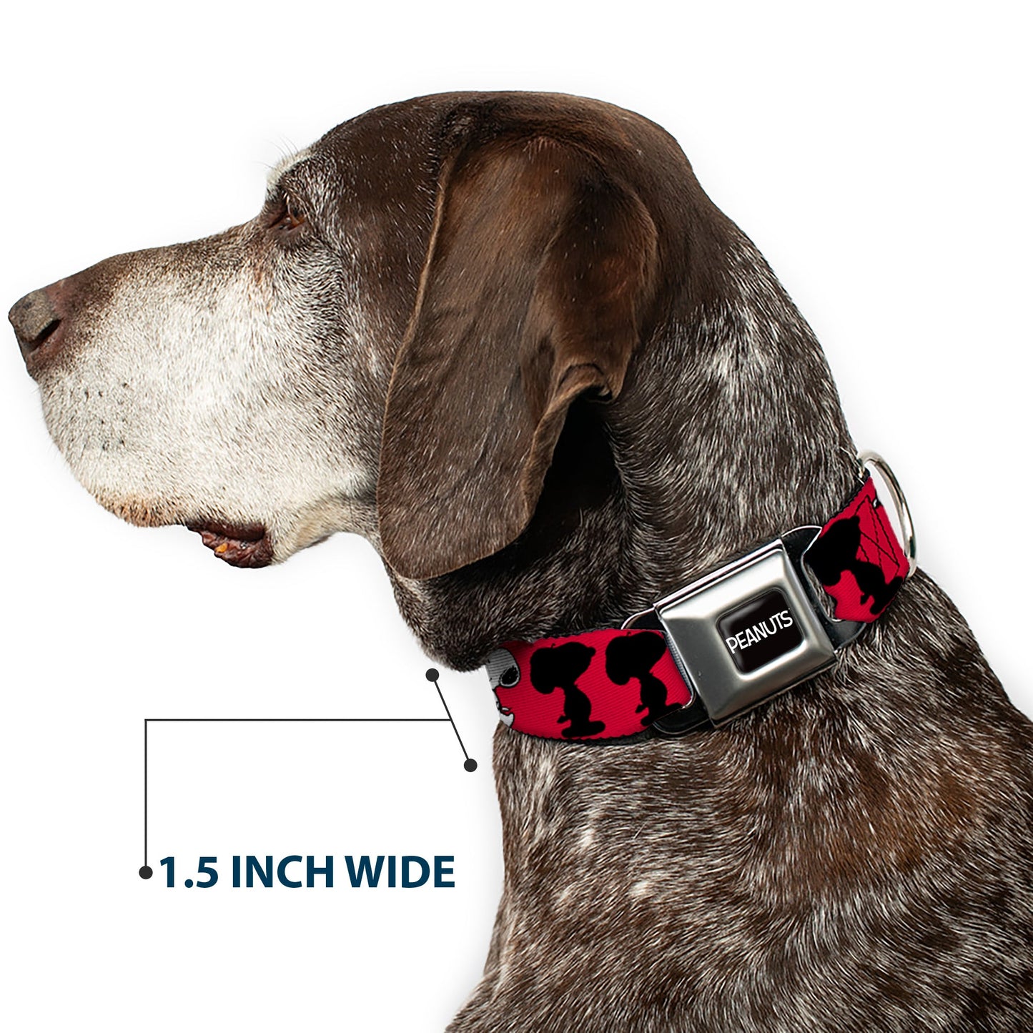 PEANUTS Title Logo Full Color Black/White Seatbelt Buckle Collar - Peanuts Snoopy Walking/Silhouette Pose Red/Black/White