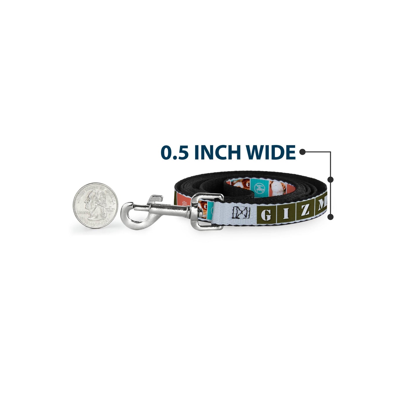 Dog Leash - Gremlins GIZMO Text and Pose Blocks White/Multi Color