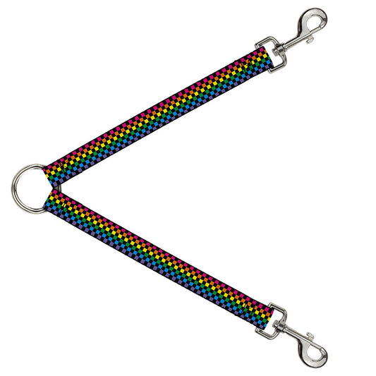 Dog Leash Splitter - Checker Black/Neon Rainbow