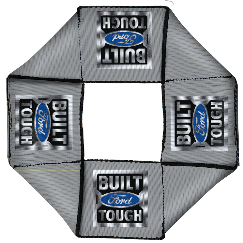Dog Toy Squeaky Octagon Flyer - BUILT FORD TOUGH Logo3 Gray/Silver Gradient/Blue