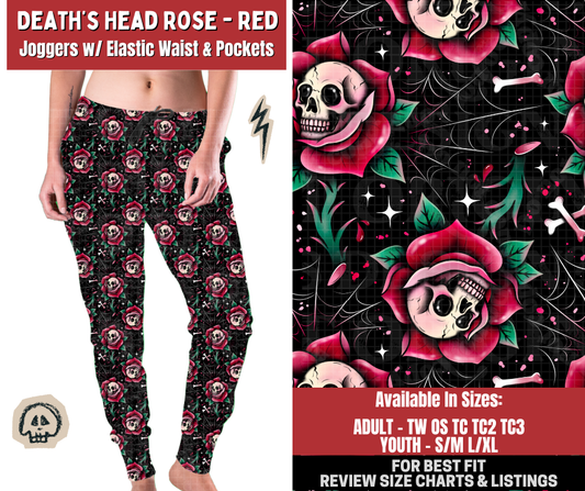 Preorder! Closes 12/22. ETA March. Death's Head Rose - Red Joggers
