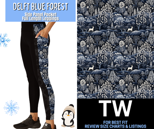 Delft Blue Forest Side Panel Pocket Full Length Leggings