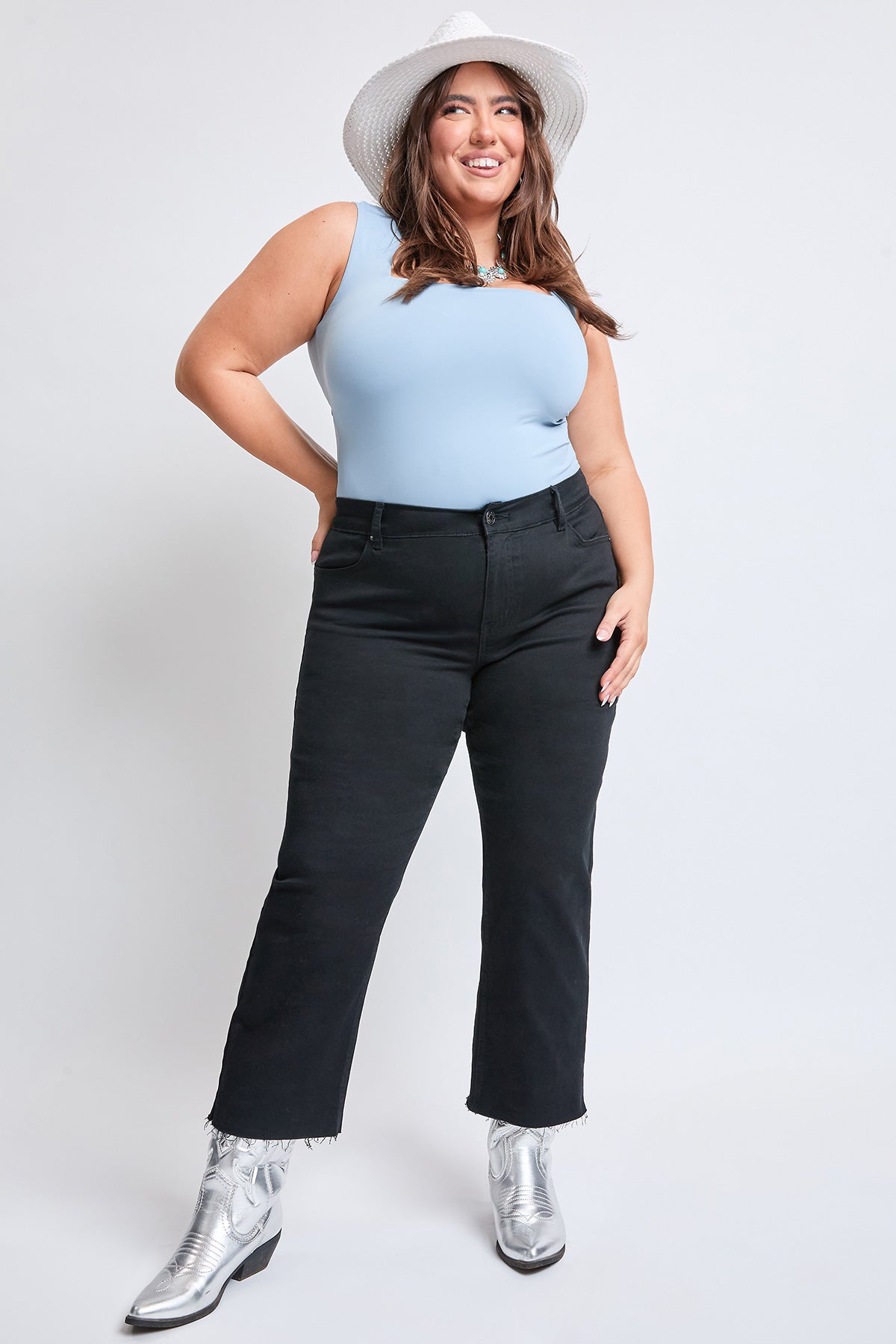 Women's Plus High-Rise Cropped Hyperstretch Wide Leg Trouser