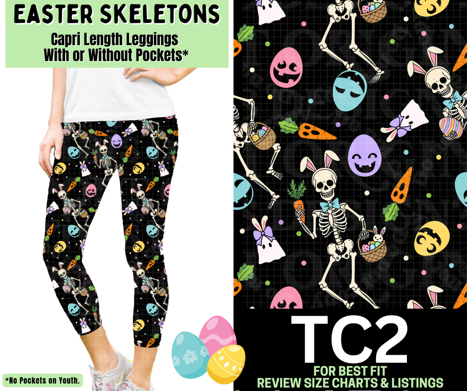 Easter Skeletons Capri Length Leggings w/ Pockets