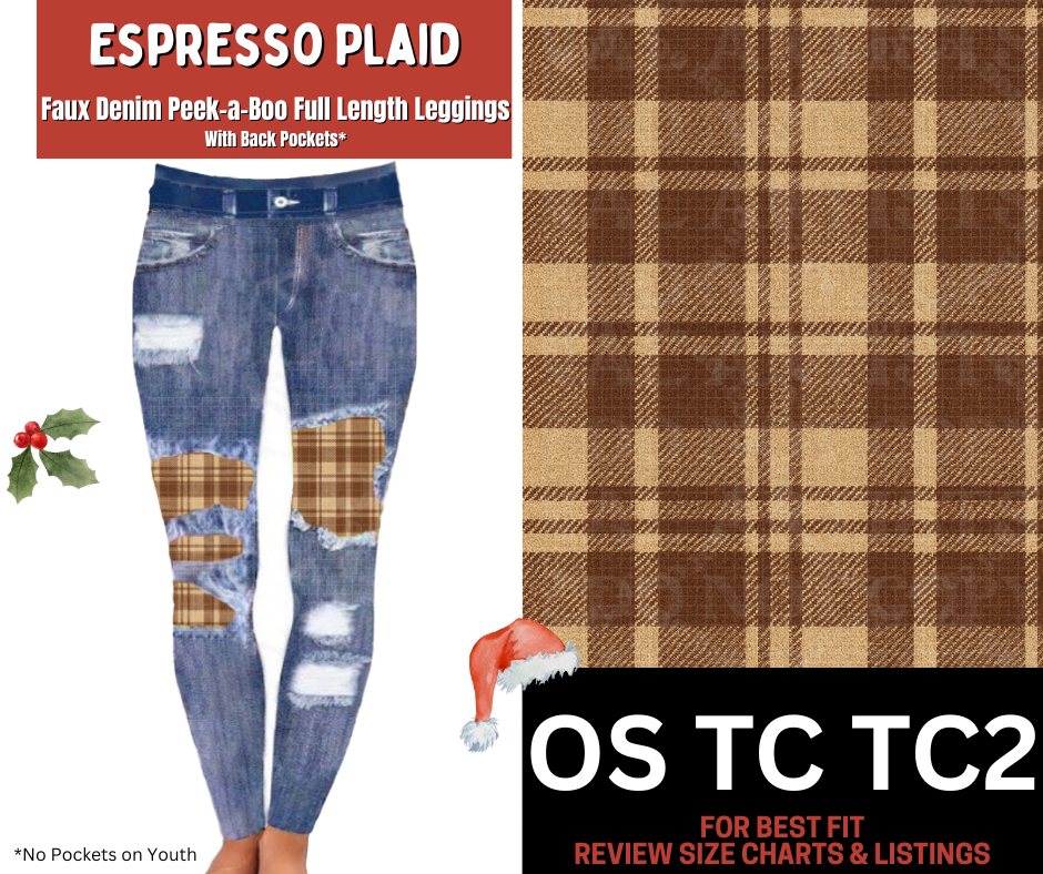 Espresso Plaid Faux Denim Full Length Peekaboo Leggings