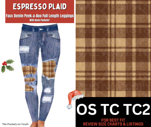 Espresso Plaid Faux Denim Full Length Peekaboo Leggings