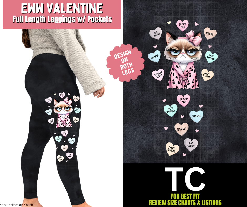Eww Valentine Watercolor Full Length Leggings w/ Side Leg Designs