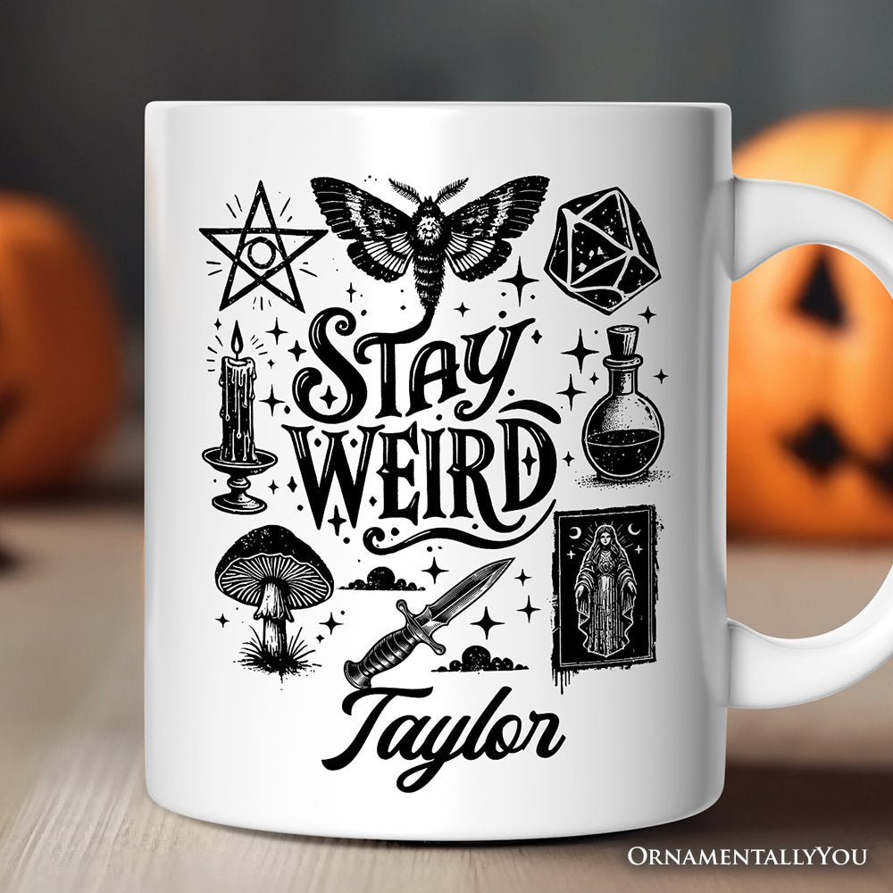 Stay Weird Witchy Vibes Personalized Mug, Mystical Halloween Gift with Custom Name