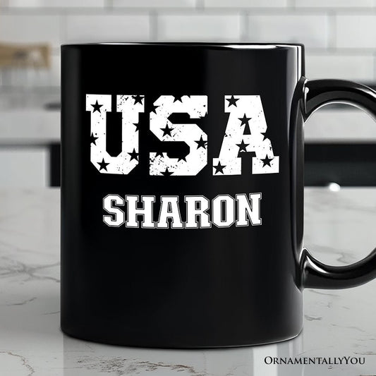 USA Block Letters Personalized Mug, Vintage Patriotic Gift with Custom Name
