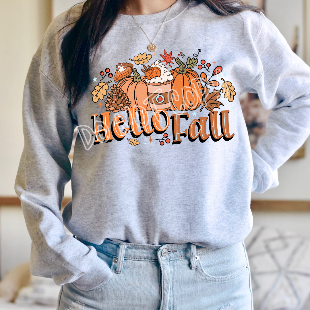 HELLO FALL PUMPKIN CREWNECK SWEATSHIRT