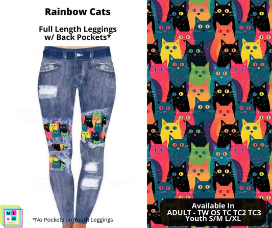Rainbow Cats Faux Denim Full Length Peekaboo Leggings