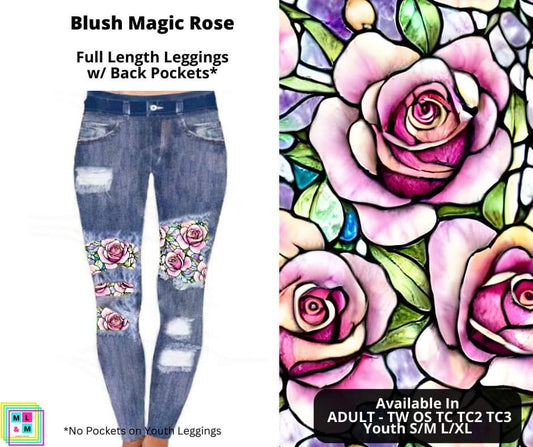 Blush Magic Rose Faux Denim Full Length Peekaboo Leggings