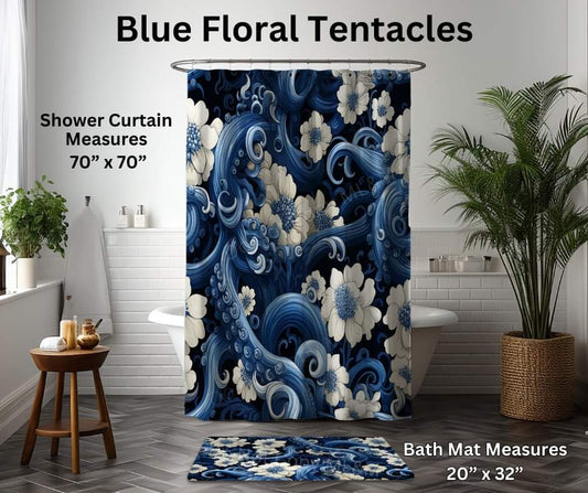 Blue Floral Tentacles Custom Shower Curtain and/or Bath Mat
