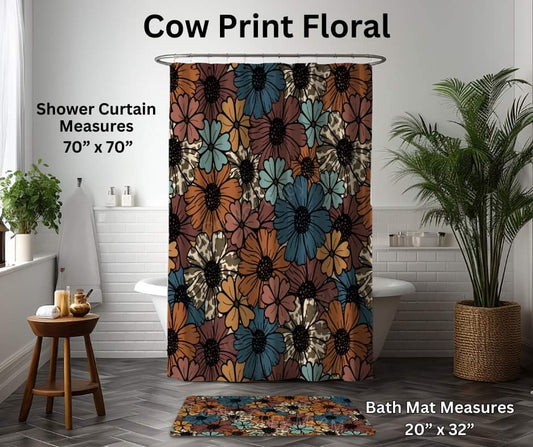 Cow Print Floral Custom Shower Curtain and/or Bath Mat