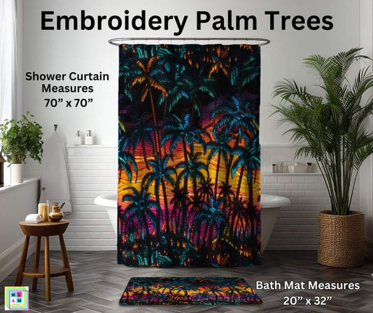 Embroidery Palm Trees Custom Shower Curtain and/or Bath Mat