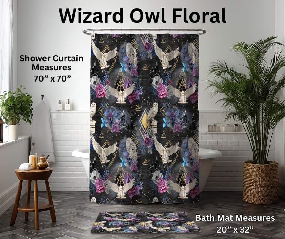 Wizard Owl Floral Custom Shower Curtain and/or Bath Mat