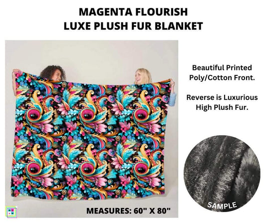 Magenta Flourish Luxe Plush Fur Blanket