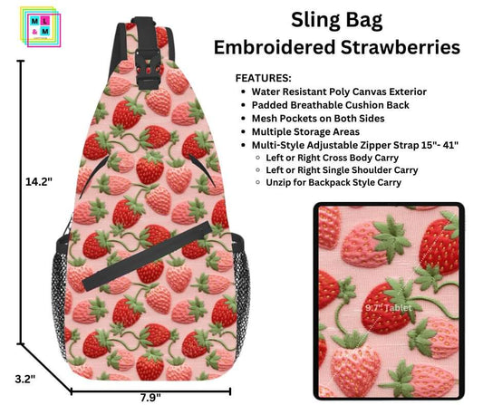 Embroidered Strawberries Sling Bag