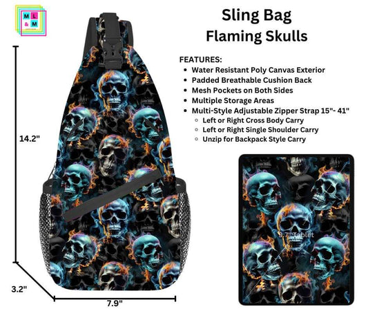 Flaming Skulls Sling Bag