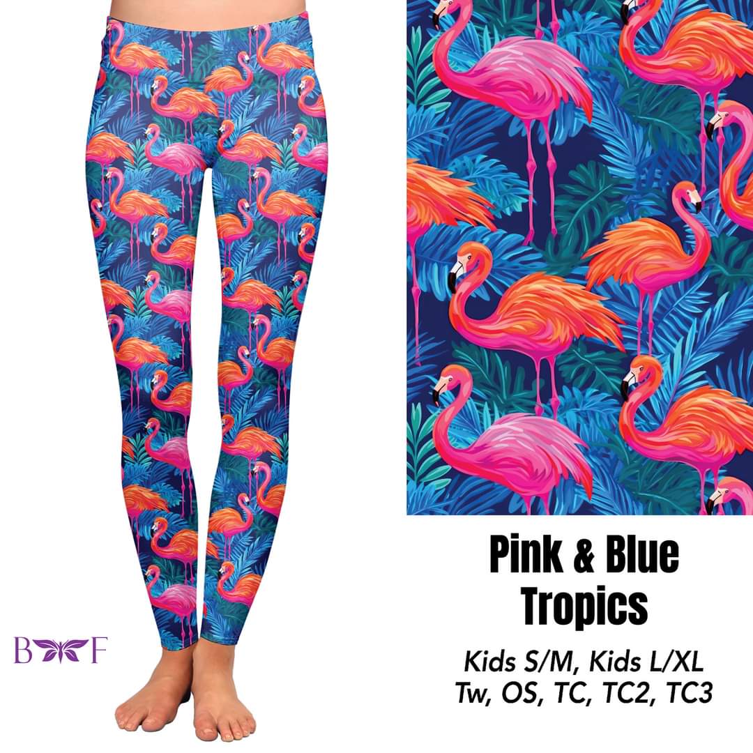 Pink and Blue Tropics leggings with pockets