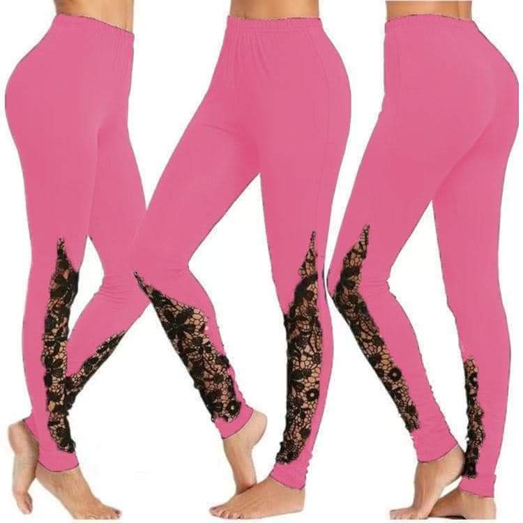 Lace paneled leggings with pockets with YOGA WAISTAND!