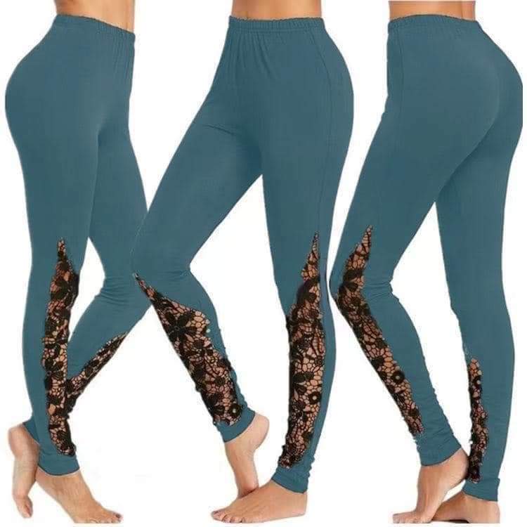 Lace paneled leggings with pockets with YOGA WAISTAND!