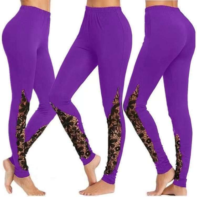 Lace paneled leggings with pockets with YOGA WAISTAND!