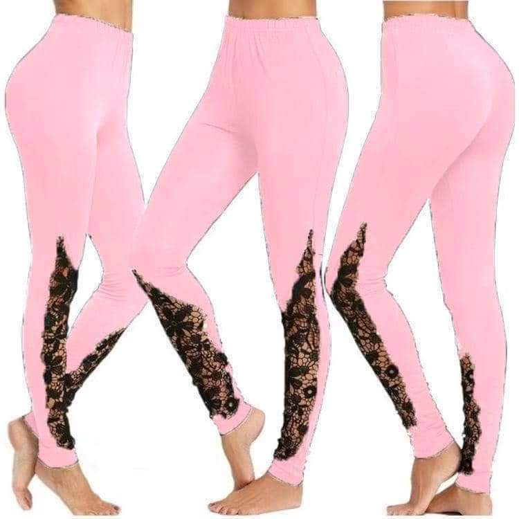 Lace paneled leggings with pockets with YOGA WAISTAND!