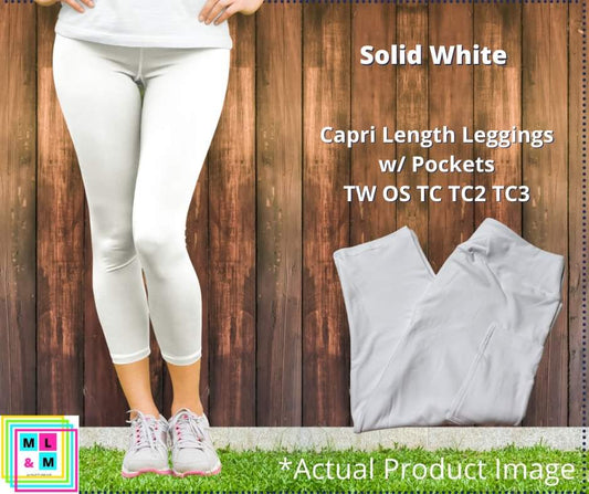 Solid White Capri Leggings w/ Pockets