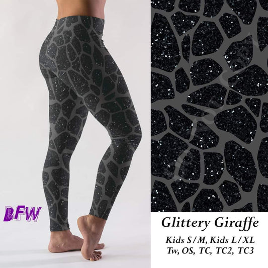 Glittery Giraffe leggings, Capris, Full length joggers