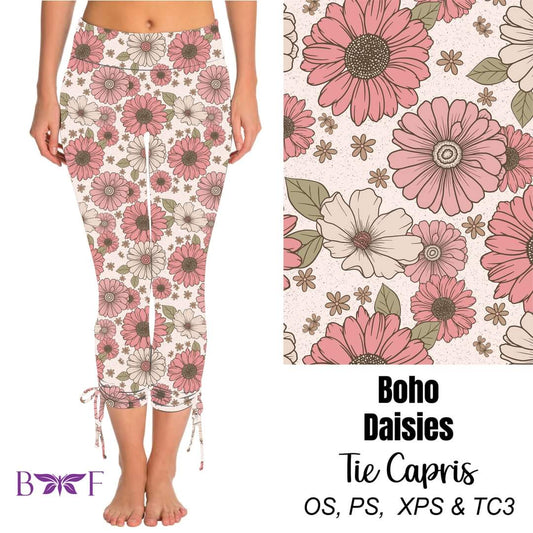 Boho Daisies side tie capris with pockets