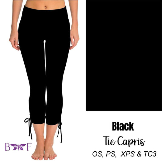 Black side tie capris available with or without pockets