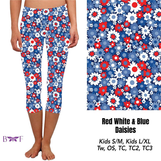 Red White and Blue Daisies Capris and skorts