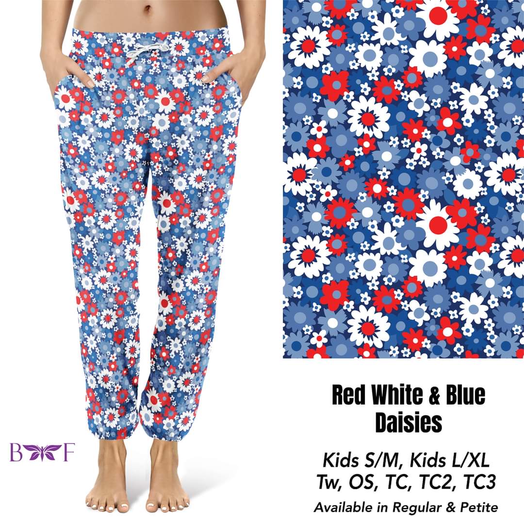 Red White and Blue Daisies Capris and skorts