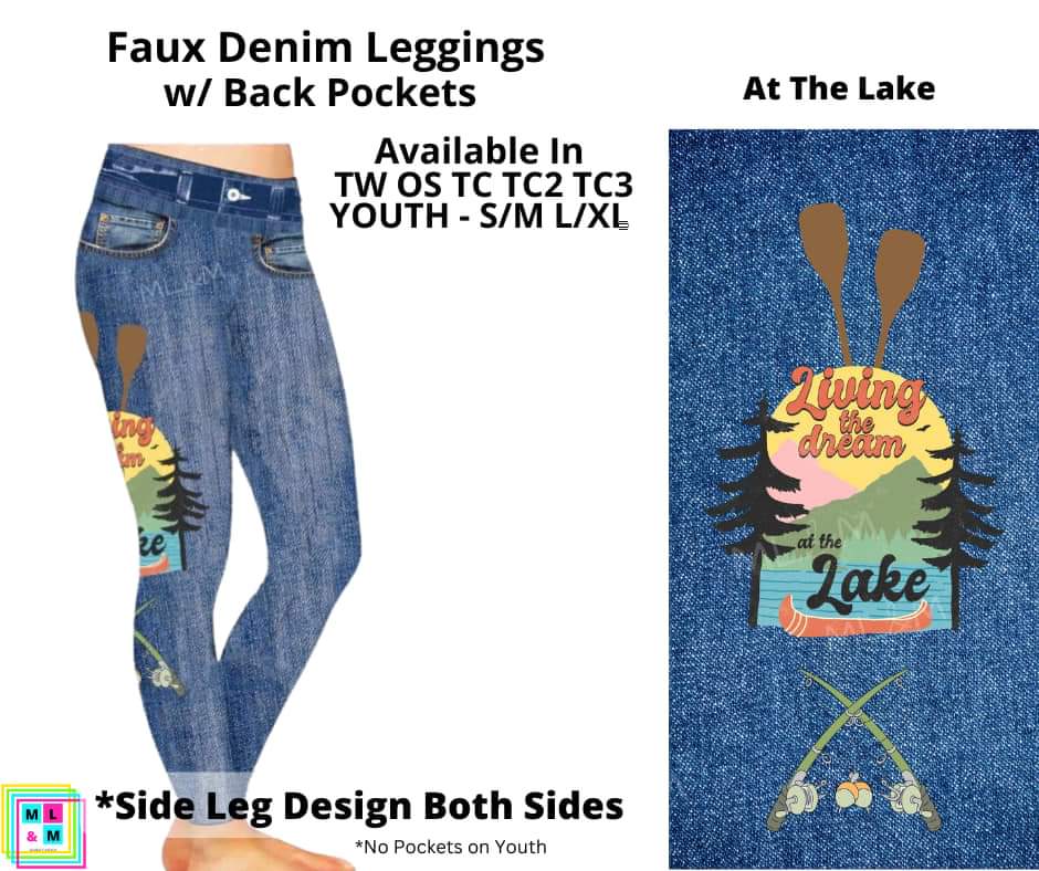 At The Lake Faux Denim w/ Side Leg Designs Full Length