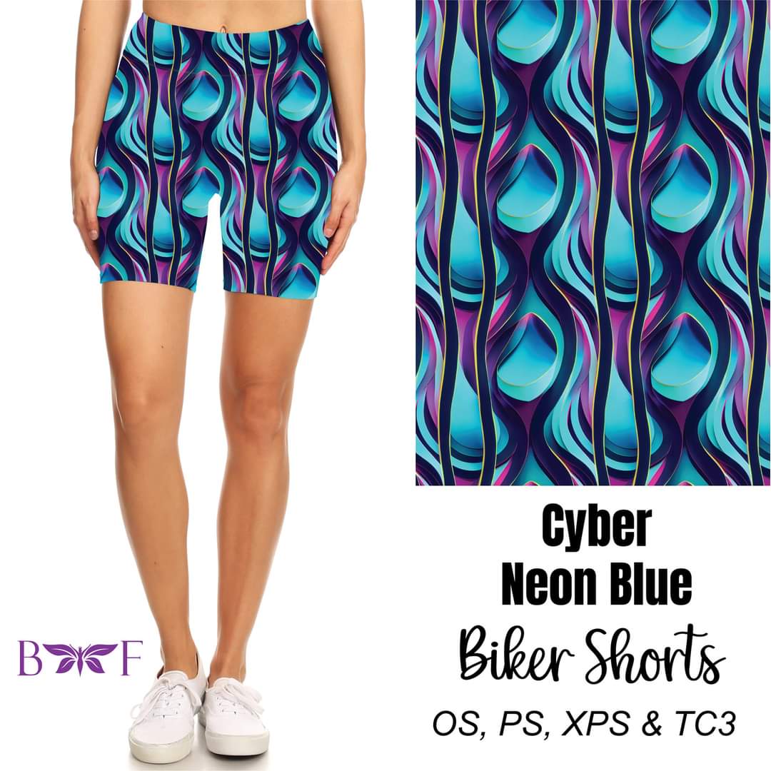 Cyber Neon Blue Biker Shorts with pockets