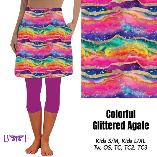 Colorful Glittered Agate Skirted Capris