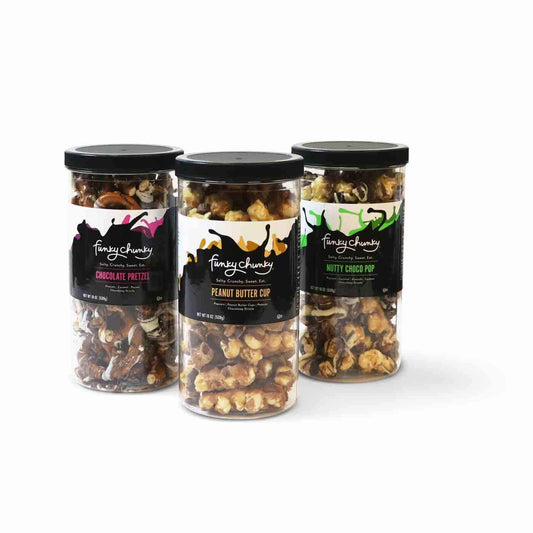 Triple Flavor Gift Pack Nutty Pretzel Peanut Butter 19 oz Tall Canisters
