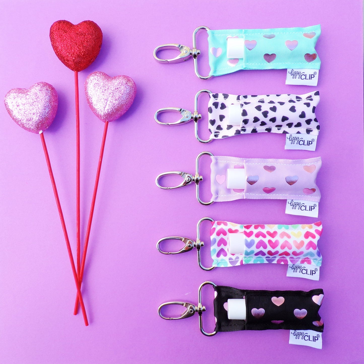 Pink Hearts on Pink LippyClip® Lip Balm Holder