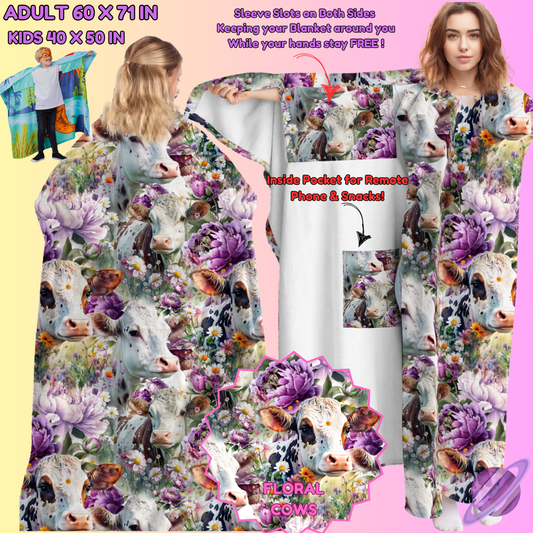 WEARABLE THROW RUN-FLORAL COWS-PREORDER CLOSING 8/31-  ETA LATE NOV./EARLY DEC.