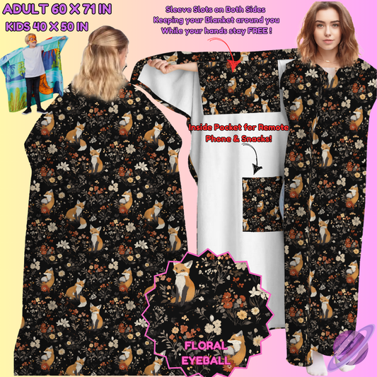 WEARABLE THROW RUN-FLORAL FOXES-PREORDER CLOSING 8/31-  ETA LATE NOV./EARLY DEC.