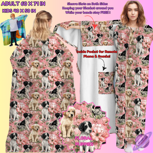 WEARABLE THROW RUN-FLORAL PUPPIES-PREORDER CLOSING 8/31-  ETA LATE NOV./EARLY DEC.