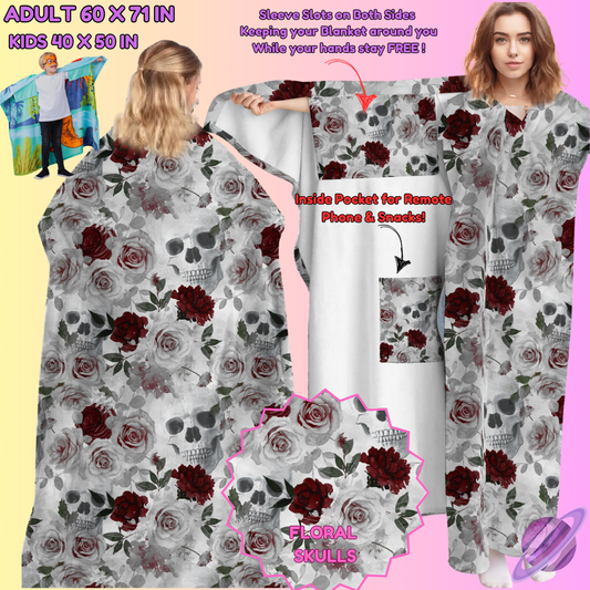 WEARABLE THROW RUN-FLORAL SKULLS-PREORDER CLOSING 8/31-  ETA LATE NOV./EARLY DEC.