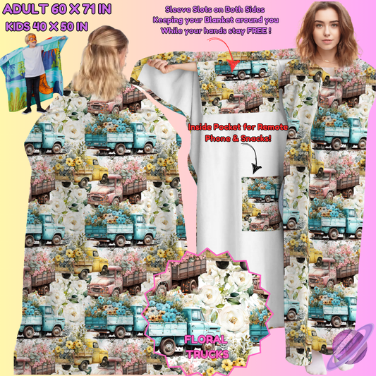 WEARABLE THROW RUN-FLORAL TRUCKS-PREORDER CLOSING 8/31-  ETA LATE NOV./EARLY DEC.